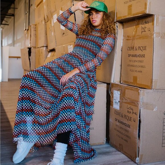 NWT Dressed in Lala More You Mesh Maxi Dress in Disco Checkerboard, Size 2X - Picture 3 of 16